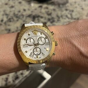 Versace Gold and White Timepiece